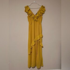 Lulus Love From Above Mustard Yellow Ruffled Surplice Maxi Dress Size Medium